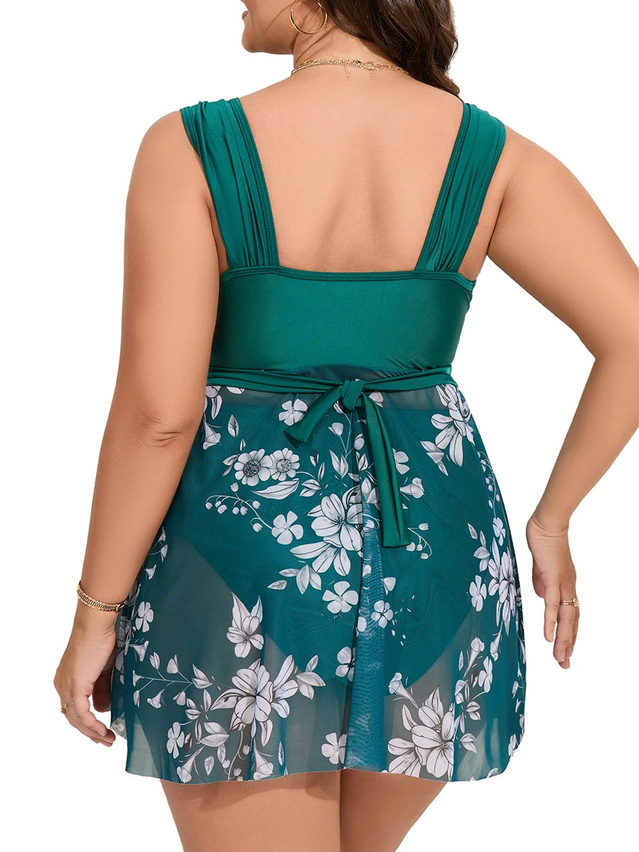 Two Piece Swimsuit Dress Women Tankini 2025 Plus Size Floral Swimwear Female Printed Bathing Suit Mayo Beach Wear Swimming 4XL