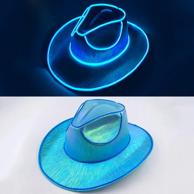 Halloween Christmas EL Wire Light Up Sequin Jazz Hat Adult Neon LED Luminous Festival Party Dress Up Cap For Men and Women