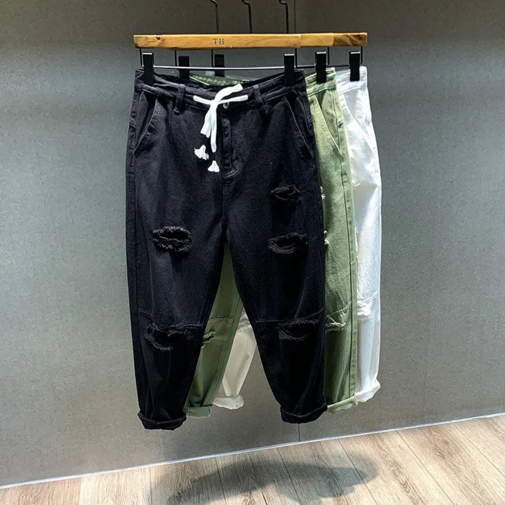 2023 Streetwear Fashion Black Ripped Skinny Jeans Men Slim Hip Hop Denim Trousers New Spring Casual Jeans for Men Jogging
