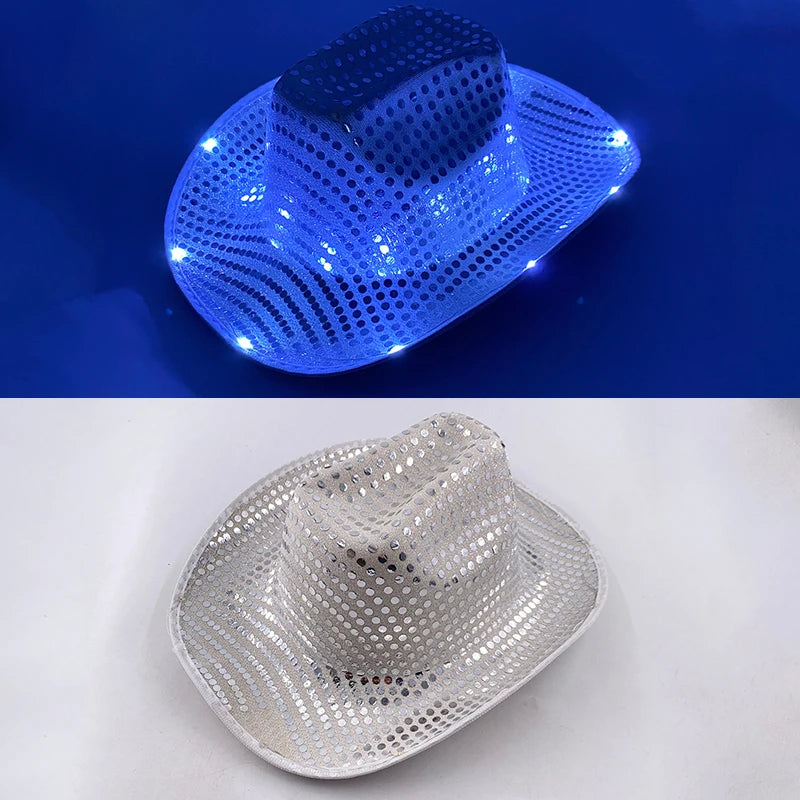 Halloween Christmas EL Wire Light Up Sequin Jazz Hat Adult Neon LED Luminous Festival Party Dress Up Cap For Men and Women