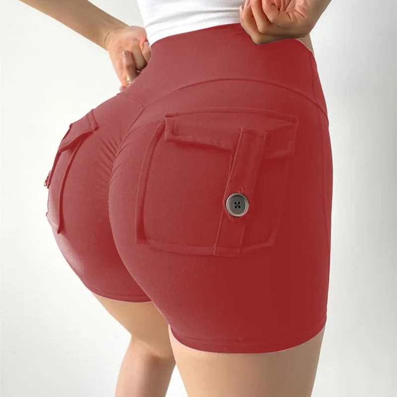 Cloud Hide Women Pocket Yoga Shorts Fitness High Waist Short Gym Workout Tights Sports Plus Size Quick Dry SEXY Butt Leggings XL