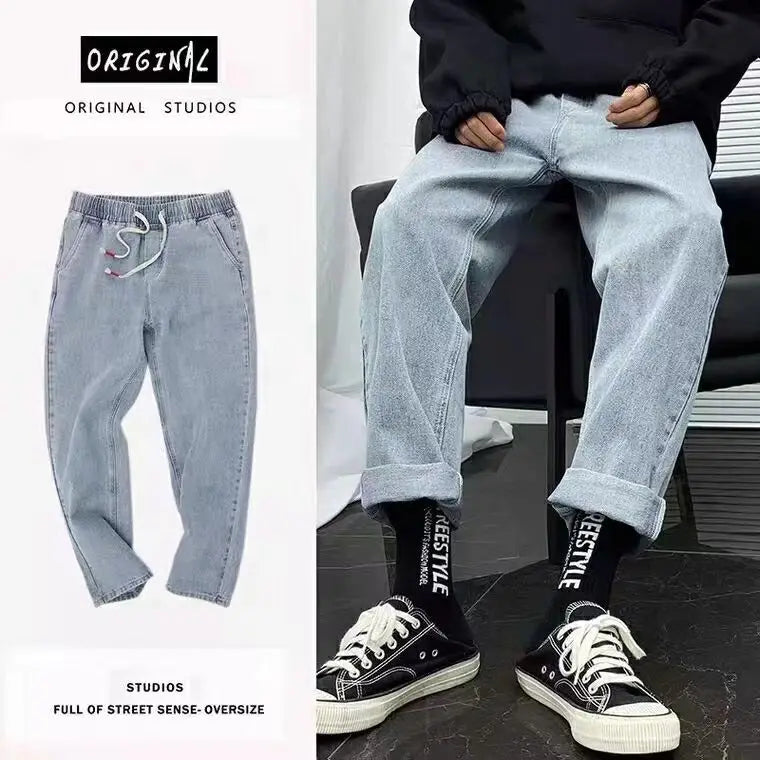 Male Cowboy Pants Oversize Summer Cropped Ripped Men's Jeans with Holes Broken Torn Plus Big Size Trousers Korean Fashion Cheap
