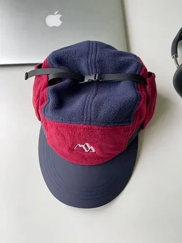 2023New Short Brim Color Matching Ear Protection Autumn Winter Men's Women's Baseball Cap Warm Outdoor Velvet Aviator Bucket Hat