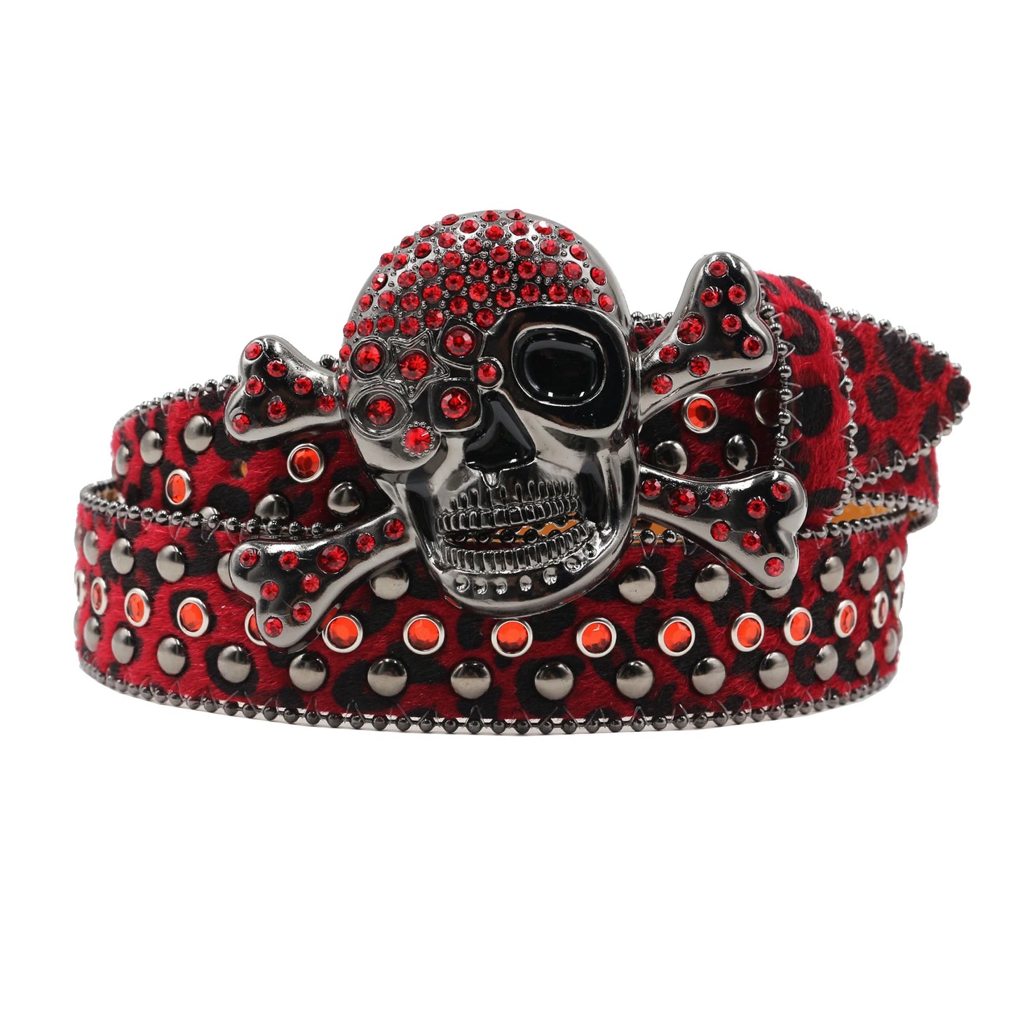 Leopard Punk Skull Rhinestone Belts Metal Globe Buckle Fashion Luxury Studded Belts for Men Ceinture PU Homme Belt For Jeans Men