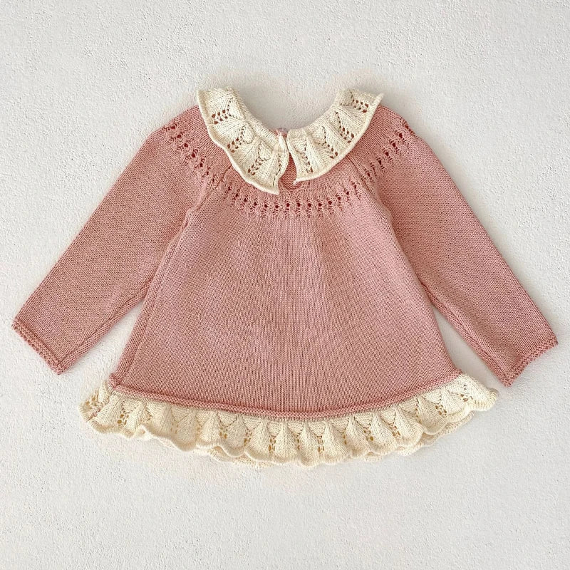 Autumn new outfit for 0-3 year old baby children's clothing, girl baby lotus leaf collar cute long sleeved knitted long top