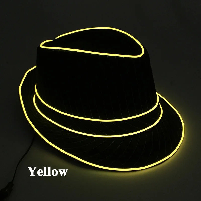 light up Men's hat and tie Led luminous Funny hat glowing Top Hat for Fluorescent club dance show props performances costumes