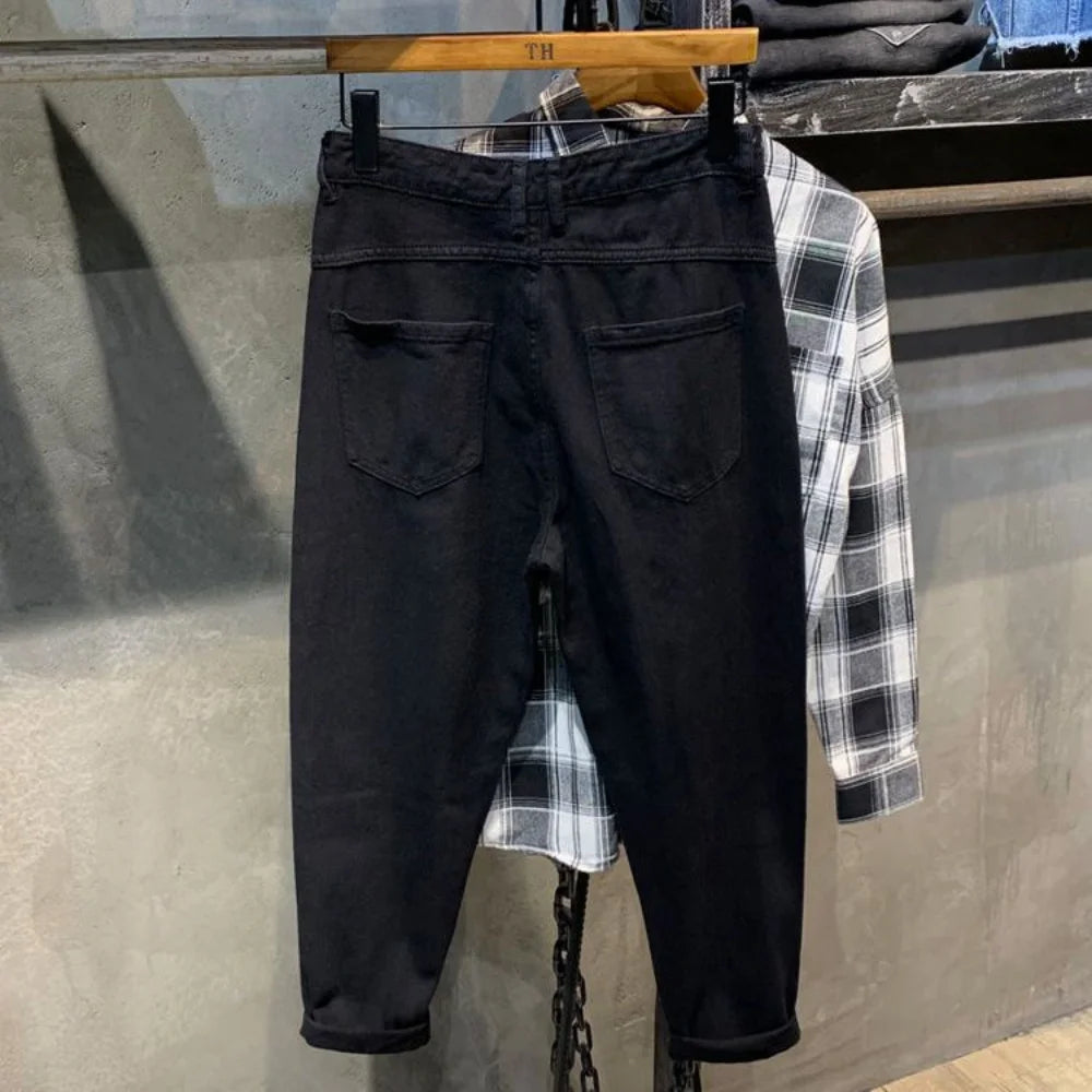 2023 Streetwear Fashion Black Ripped Skinny Jeans Men Slim Hip Hop Denim Trousers New Spring Casual Jeans for Men Jogging
