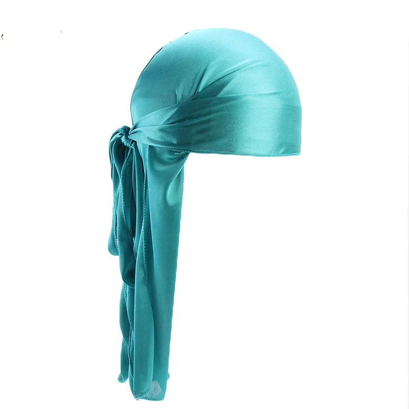 New Men's Long Silky Satin Breathable Turban Hat Wigs Doo Durag Biker Headwrap Chemo Cap Pirate Hat Men Hair Accessories