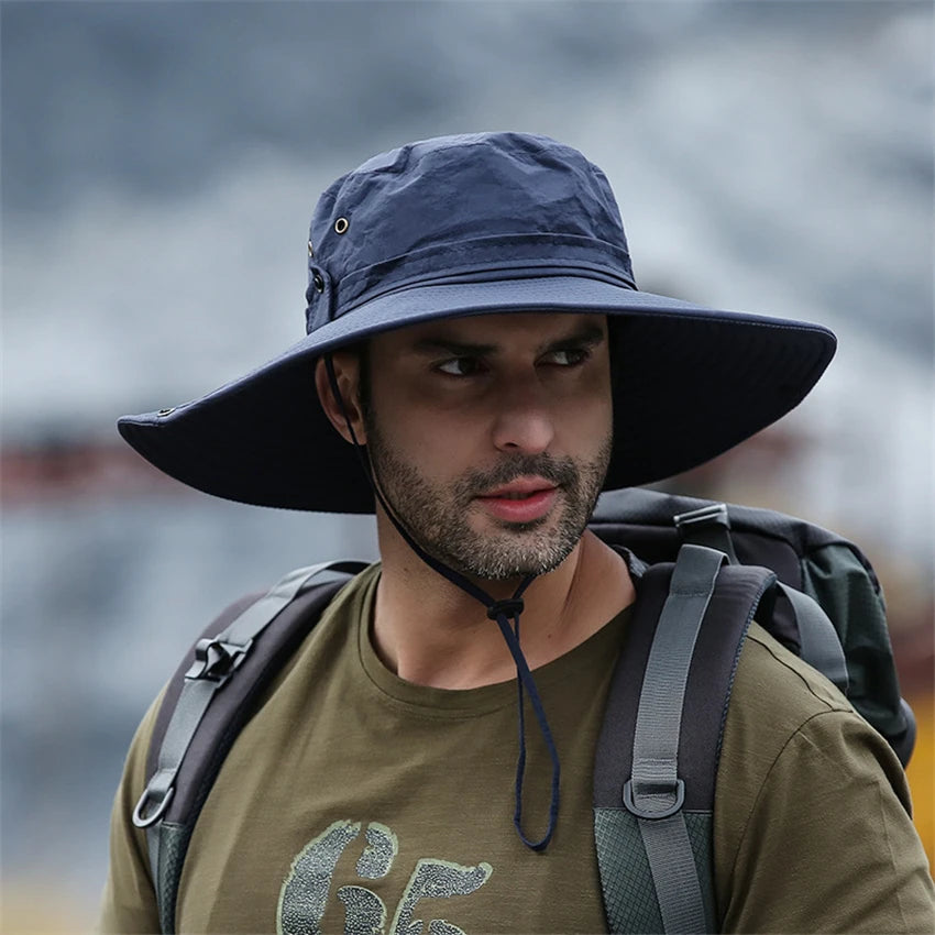 2020 New Fashion Summer Bucket Hat Cowboy Men Outdoor Fishing Hiking Beach Hats Mesh Breathable Anti UV Sun Cap Large Wide Brim
