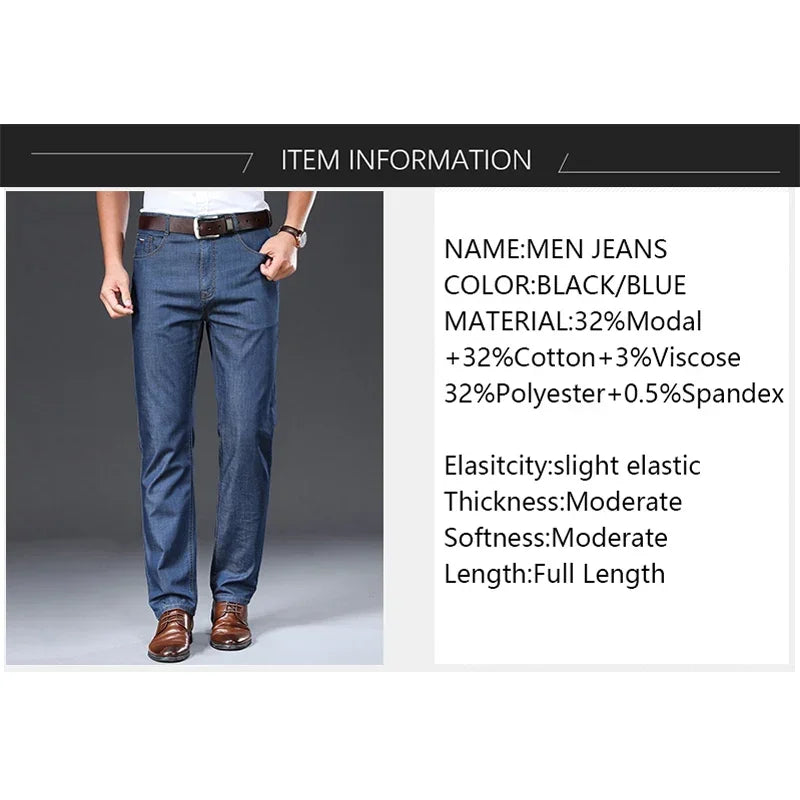 TFETTERS 2025 Summer Pants Men Jeans New Thin Soft Breathable Mid Straight Regular Black Jeans Trousers Work Vintage Men Jeans