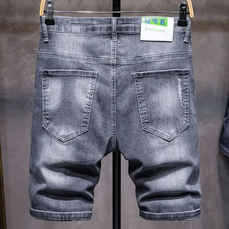 Gray Drawstring Men's Short Jeans Pants Oversize Male Denim Shorts Big Size Stretchable Wih Zipper New in Harajuku Vintage Rude
