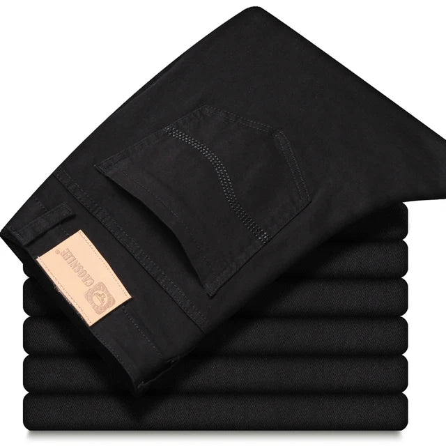 2023 New Autumn Wine Red Jeans Men Fashion Casual Classic Style Business Straight Fit Soft Trousers Male Advanced Pants