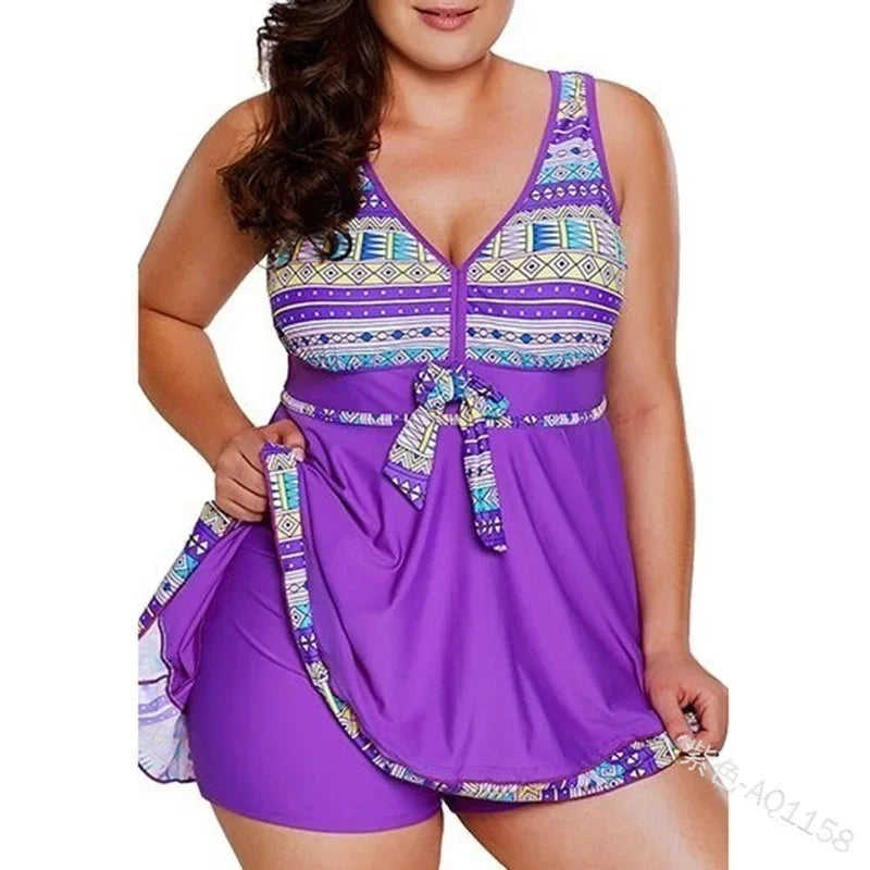 Women's Large Size Swimsuit Two-piece Contrast Color Lace Split Swimwear Flat-raw Swimming Trunks Plus Fat Plus Beachwear