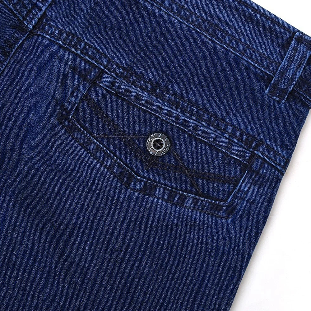 Size 30-45 Men Business Jeans Classic Male Stretch Jeans Plus Size Baggy Straight Men Denim Pants Cotton Blue Work Jeans Men