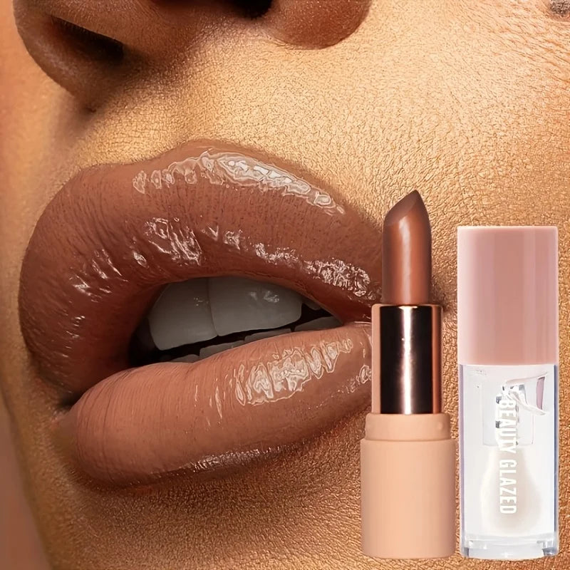 2pcs Set - Matte Nude Lipstick + Hydrating Lip Oil Lip Care Waterproof Lip Care Lip Oil, Lip Gloss Lip Gloss Set Lip Gloss Base