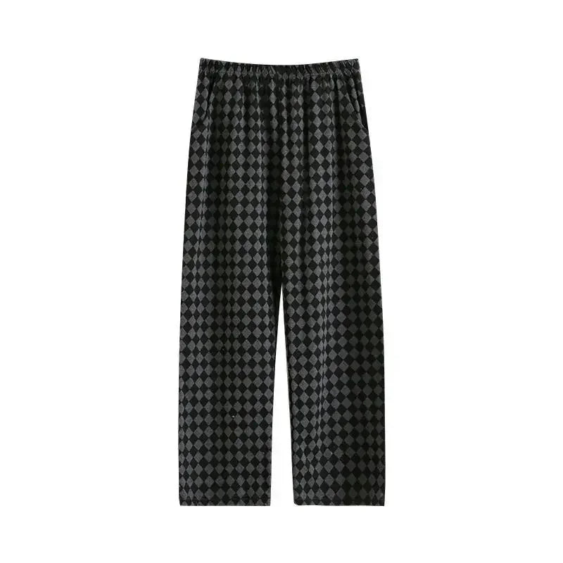 Baggy Male Trousers Check Wide Cotton Loose Plaid Men's Casual Pants Straight Summer Thin Autumn Winter Mens Clothing Luxury