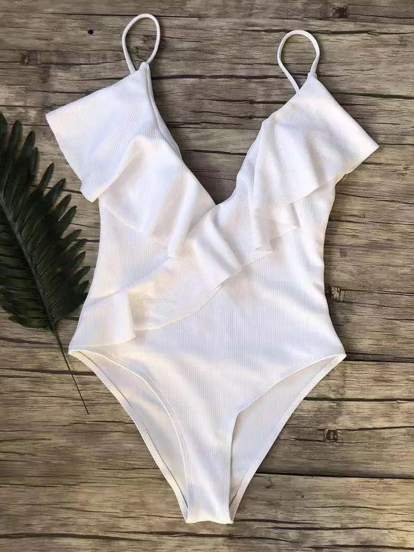 Sexy One-Piece Swimsuit Women Swimwear Push Up Monokini Ruffle Bathing Suit High Waist Beach Wear Yellow Swimsuit Fused Female