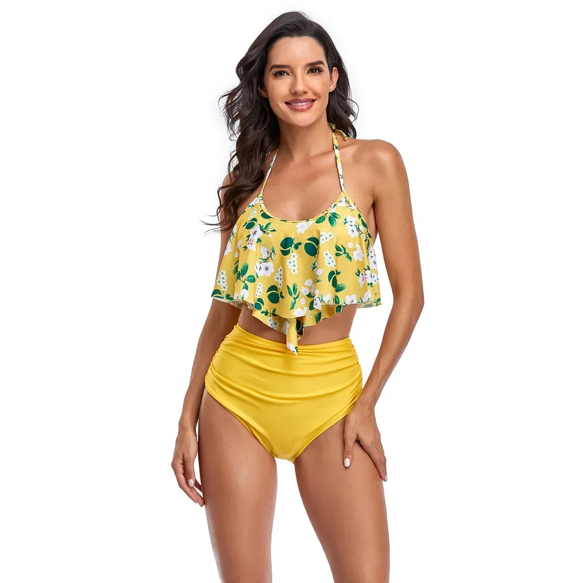 2023 New Sexy High Waist Bikini Swimwear Women Ruffle Swimsuit Vintage Retro Bikini Set Plus Size Bathing Suits Summer Beachwear