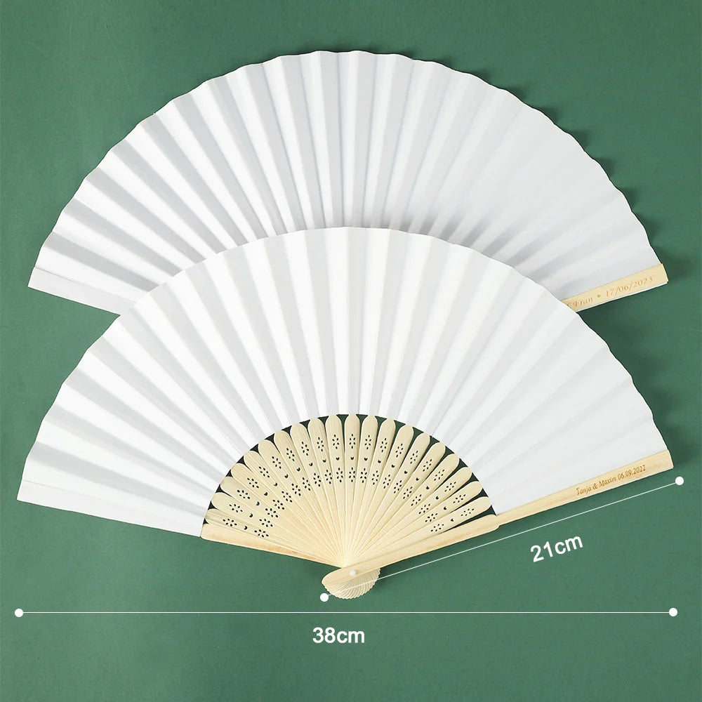 30/80 PCS Personalized customized wedding fan white folding elegant paper hand fan wedding gift bride hand fan Gifts for guests