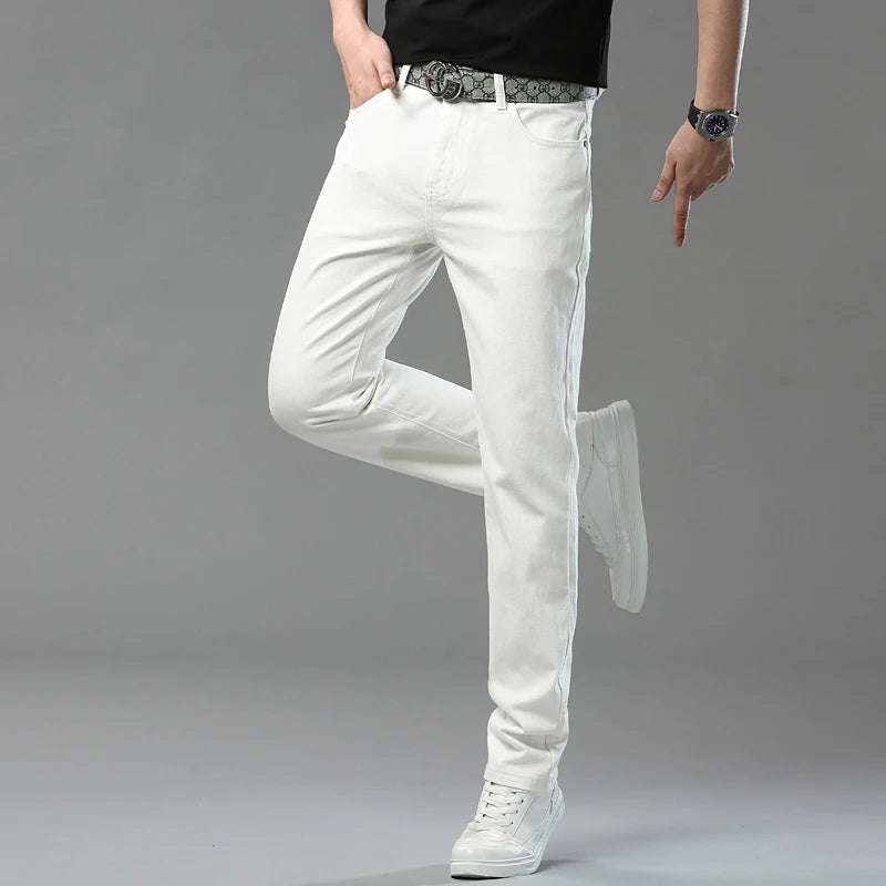 Men's Yellow Red Jeans Brand Jeans Cotton Stretch Slim Straight Casual Denim Pants Fashion Work Denim Trousers Four Season