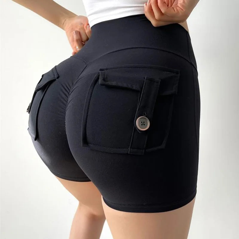 Cloud Hide Women Pocket Yoga Shorts Fitness High Waist Short Gym Workout Tights Sports Plus Size Quick Dry SEXY Butt Leggings XL