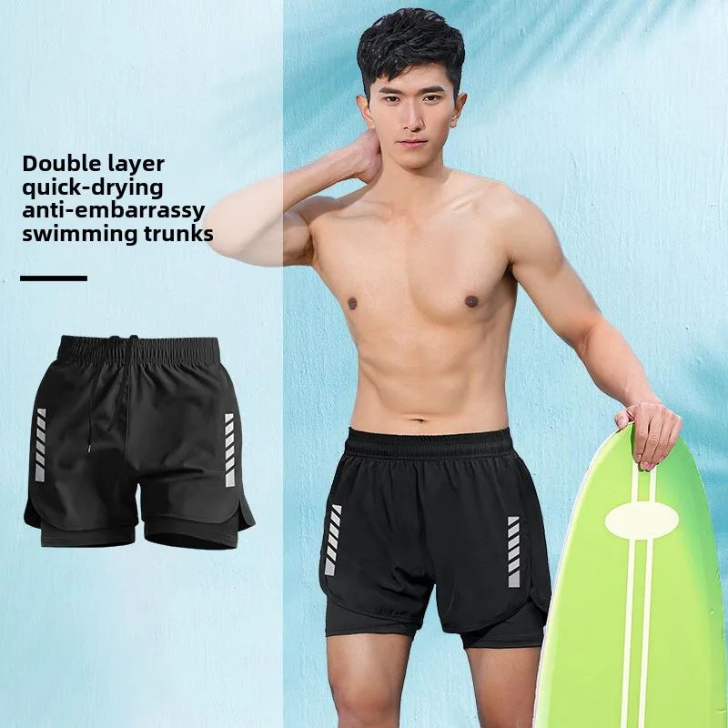 2025 New Anti Embarrassment Swimming Gear Complete Adult Swimsuit Set Swim Cap Goggles 3 Pcs Set Swimming Trunks for Men Short