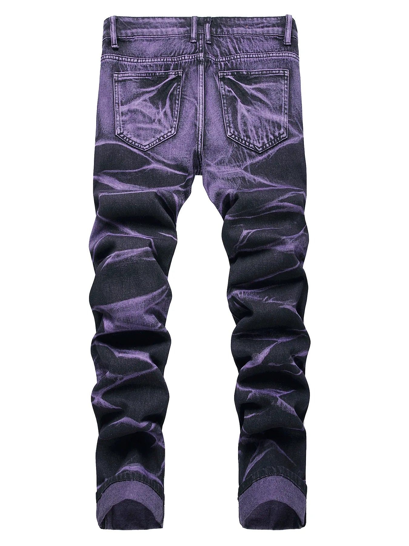 High Street Ripped Jeans for Men Four Seasons Casual Denim Pants Personalized Purple Black Straight Jeans Fashion Youth Trousers