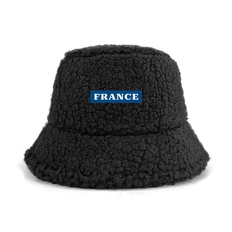 Custom Logo Text France Lamb Faux Fur bob Bucket Hat Winter Warm Velvet Hat For Women Lady Outdoor men Panama Fisherman VEST Hat
