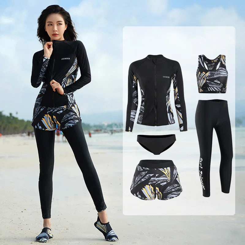 Men Rash Guard Diving Suits Surfing Swimwear Long Sleeve Suit Swim Shirt+Trunks+Shorts UV Swimming RashGuard Prevent Jellyfish