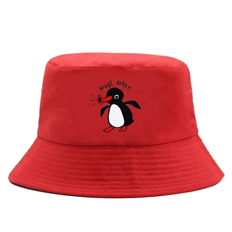 Summer Penguin Bucket Hat Reversible Bob Men Women Cotton Travel Beach Fisherman Hat Outdoor Sports Pull Up Bob Panama Sun Hat