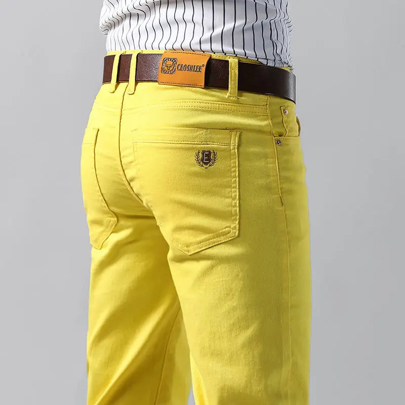 Men's Colorful Denim Stretch Stretch Jeans New Elastic Yellow Pink Red Slim Male Clothing Simple Business Denim Trousers