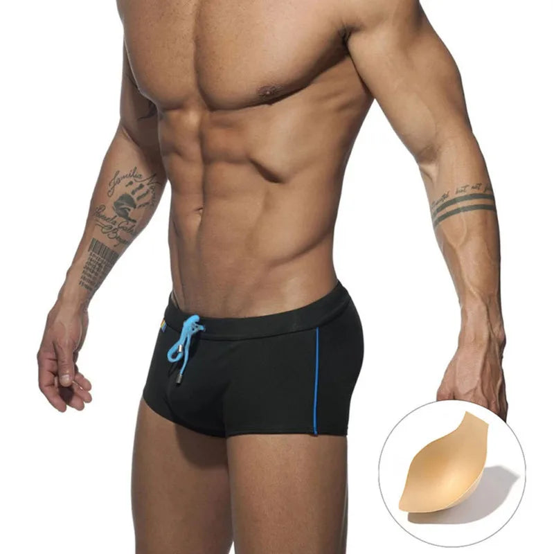 Sexy Swimsuit Printing Swimming Trunks Quick Dry Shorts Briefs Fashion Triangle Swim Trunks With Cup Low Waist Men's Swimwear