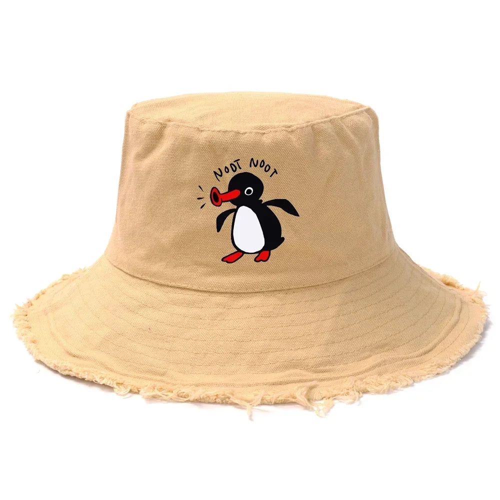 Summer Penguin Bucket Hat Reversible Bob Men Women Cotton Travel Beach Fisherman Hat Outdoor Sports Pull Up Bob Panama Sun Hat