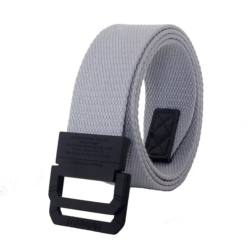 Unisex Canvas Belt Men Stripe Rainbow Metal Double Ring Buckle Jeans Student - Belt Designer Belt for Women