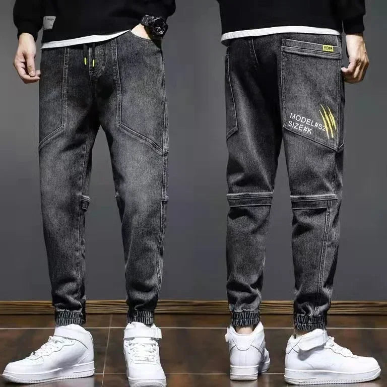 Trousers Letter Harem Men's Jeans With Print Man Cowboy Pants Black Comfortable Soft 2024 Korean Autumn Y2k Vintage Xs Retro