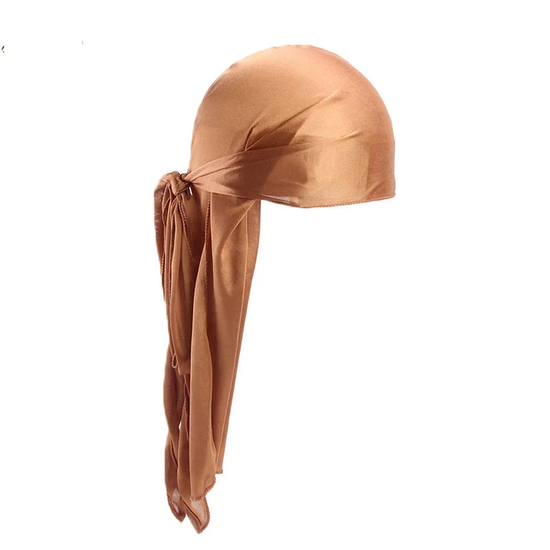 New Men's Long Silky Satin Breathable Turban Hat Wigs Doo Durag Biker Headwrap Chemo Cap Pirate Hat Men Hair Accessories