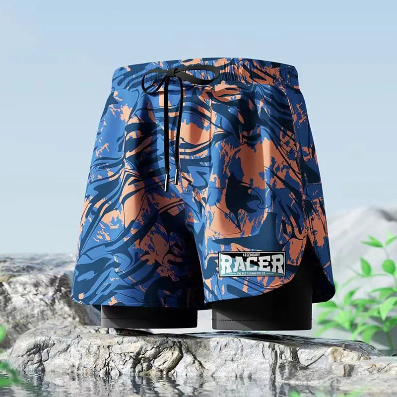 Swimming Trunks Adult Double Layer Quick Drying Breathable Swimming Trunks Student Large Swim Trunks Men Swims Shorts