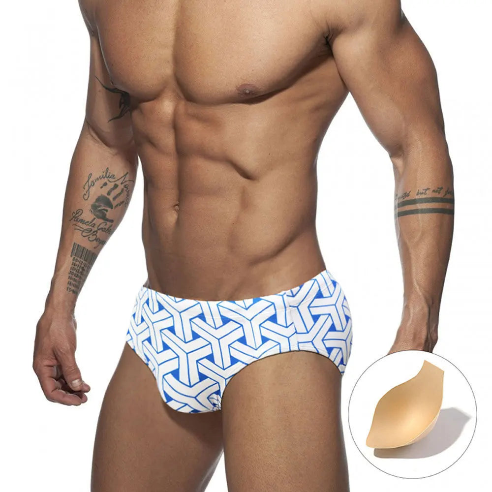 Sexy Swimsuit Printing Swimming Trunks Quick Dry Shorts Briefs Fashion Triangle Swim Trunks With Cup Low Waist Men's Swimwear