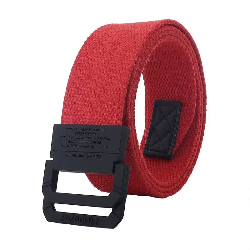 Unisex Canvas Belt Men Stripe Rainbow Metal Double Ring Buckle Jeans Student - Belt Designer Belt for Women