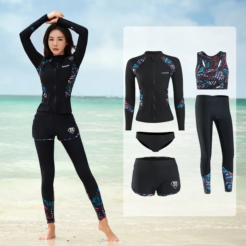 Men Rash Guard Diving Suits Surfing Swimwear Long Sleeve Suit Swim Shirt+Trunks+Shorts UV Swimming RashGuard Prevent Jellyfish