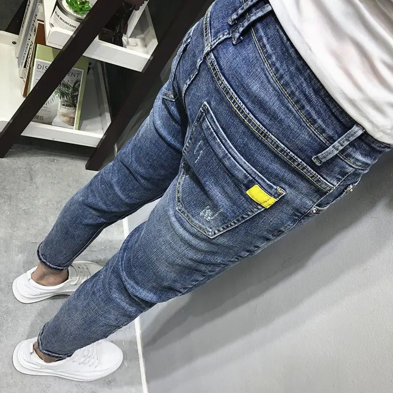 Trousers Slim Fit Cropped Male Cowboy Pants Skinny Jeans for Men Black Tight Pipe Winter Y 2k Vintage Autumn Clothing Spring Y2k