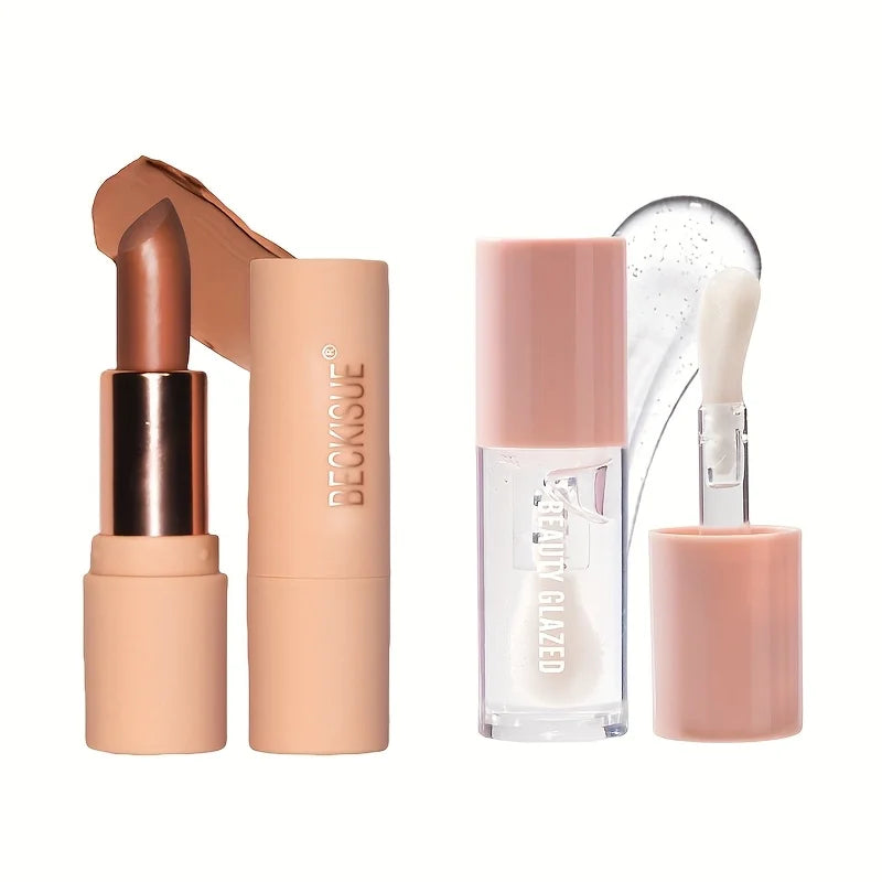 2pcs Set - Matte Nude Lipstick + Hydrating Lip Oil Lip Care Waterproof Lip Care Lip Oil, Lip Gloss Lip Gloss Set Lip Gloss Base