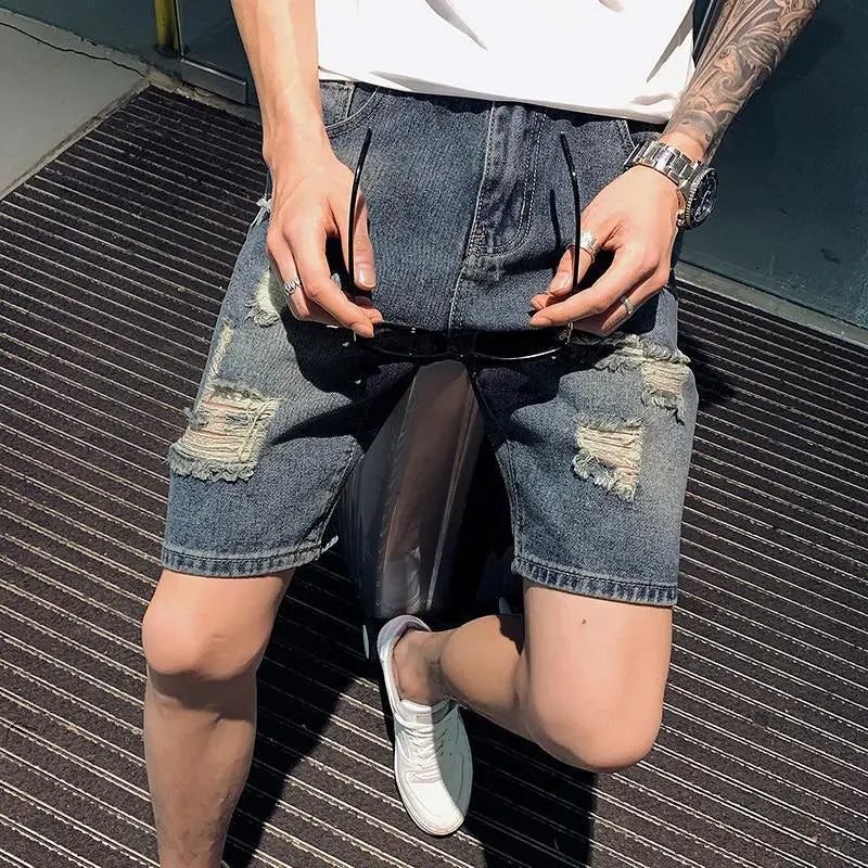 Male Denim Shorts Straight Slim Ripped Men's Short Jeans Pants Skinny Cowboy Rude Harajuku Sale Y2k Fashion Streetwear Jorts Xl