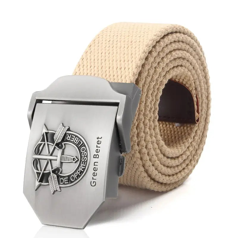 Men Canvas Belt Green Beret Metal Buckle Tactical Belts for Men Jeans Waistband Army Outdoor Soldier Special forces Strap Male