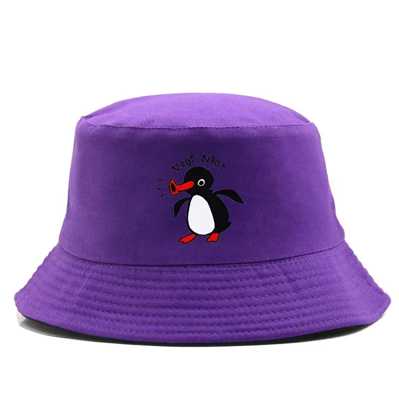 Summer Penguin Bucket Hat Reversible Bob Men Women Cotton Travel Beach Fisherman Hat Outdoor Sports Pull Up Bob Panama Sun Hat