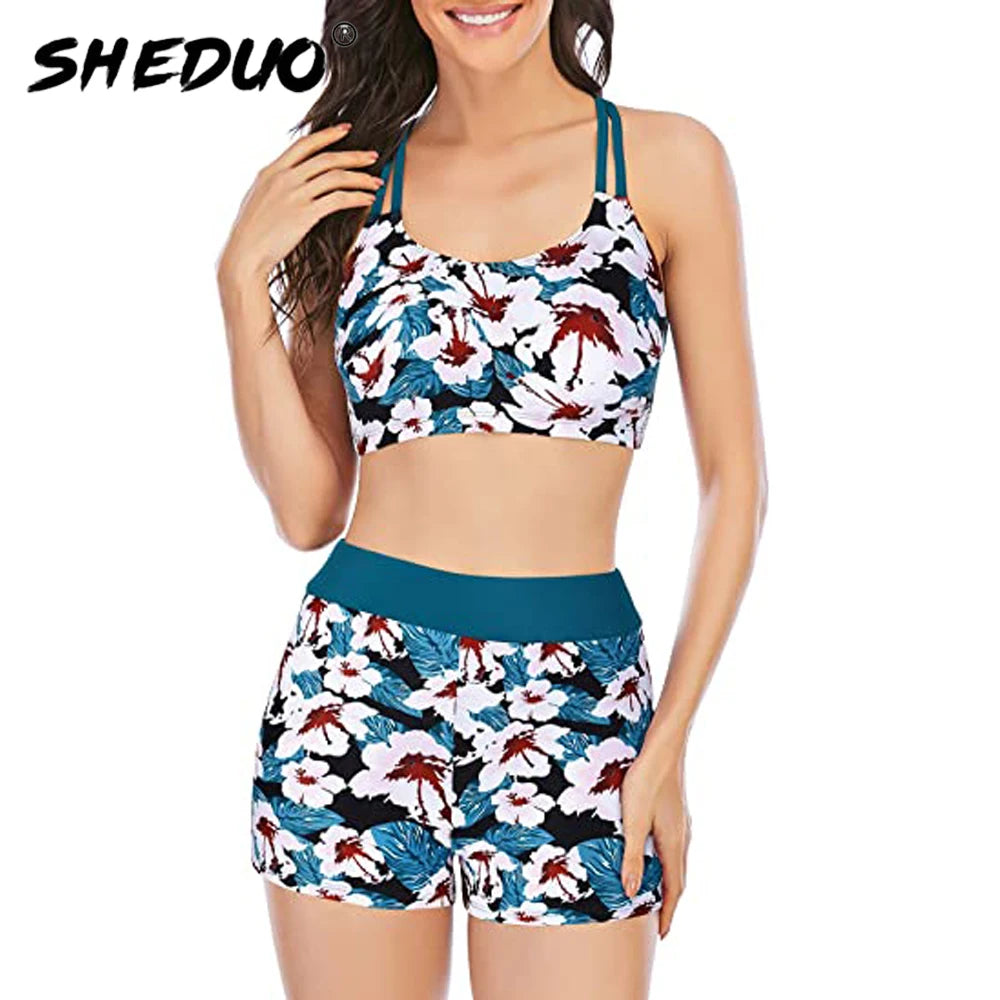 Swimsuit Two Pieces Plus Size Tankini women Swimming suits Swimwear Patchwork Sexy Bikini White boho Printed Swim