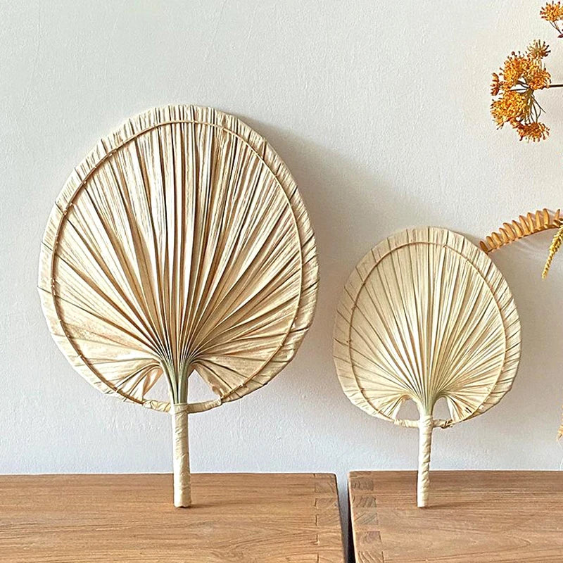 Handmade Fan Straw Woven Hand Fans Natural Palm Leaf Rattan Fans Ornaments Summer Cooling Mosquito Repellent Fans Decorations