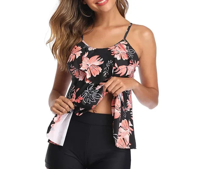 Plus Size Two Piece Swimsuit Polka Dot Print Swimwear Women Ruffle Tankini Push Up Swimsuit Shorts Bathing Suit 2XL Beach Pad