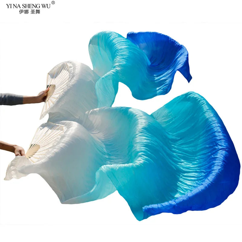 New Belly Dance Imitation Silk Veil Fans Bamboo Ribs Handmade Dyed Gradient Color Dancer Performance Props Fan 1pc/1pair Fans