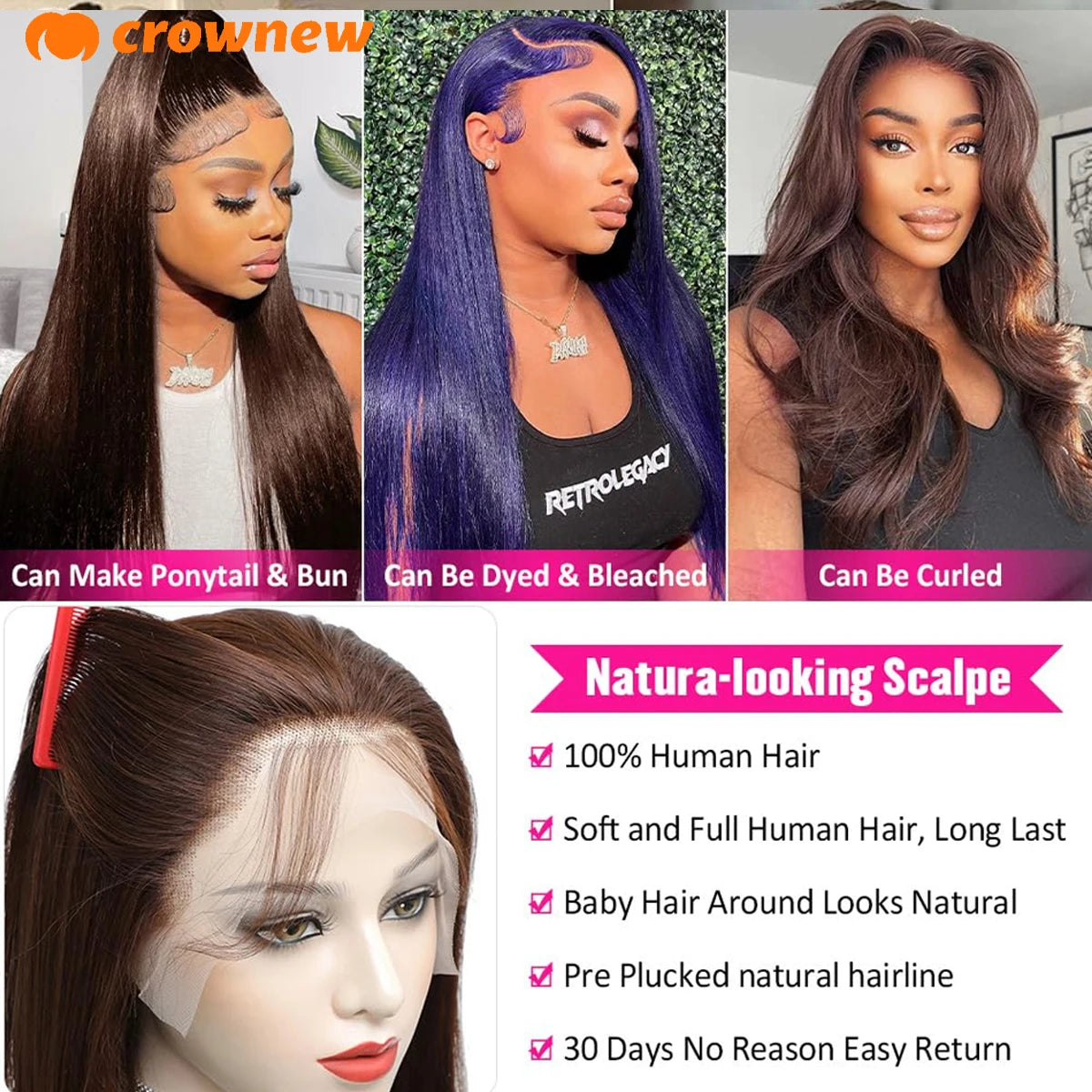#4 Straight Lace Front Wigs Human Hair Colored Brown Human Hair Wig 13x4 13x6 HD Lace Frontal Wig Chocolate Brown Human Hair Wig